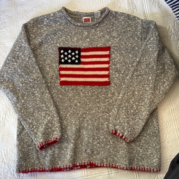 Vintage Marisa Canvas Cotton Wool Knit American Flag Sweater Sz L - Picture 3 of 5